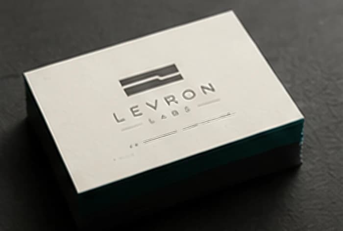 Levron Labs business cards, blueprint edge painted